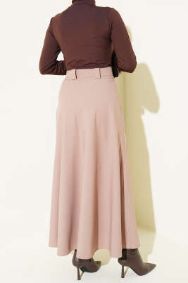 Kemerli Kloş Dabıl Etek Bej - Etek