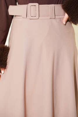 Kemerli Kloş Dabıl Etek Bej - Etek