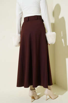 Kemerli Kloş Dabıl Etek Kahve - Etek