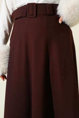 Kemerli Kloş Dabıl Etek Kahve - Etek