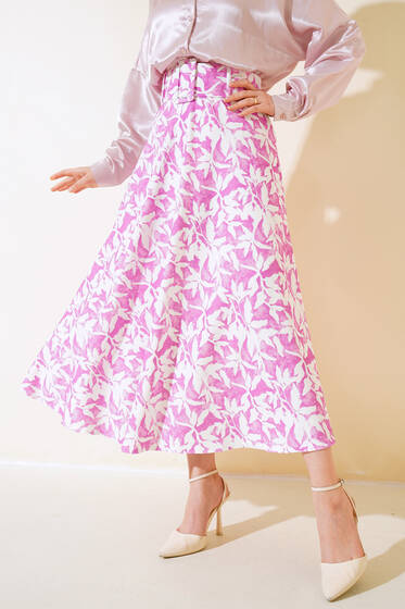 Kemerli Kloş Etek Magenta - Etek