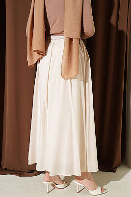 Kemerli Kloş Vual Etek Bej - Etek