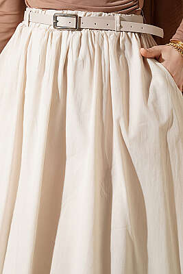 Kemerli Kloş Vual Etek Bej - Etek