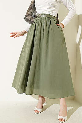 Kemerli Kloş Vual Etek Haki - ERME