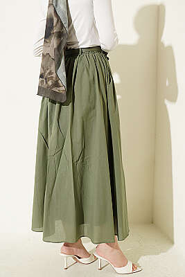 Kemerli Kloş Vual Etek Haki - Etek