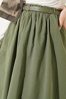 Kemerli Kloş Vual Etek Haki - Etek