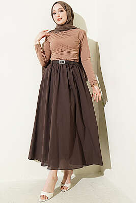 Kemerli Kloş Vual Etek Kahve - Etek