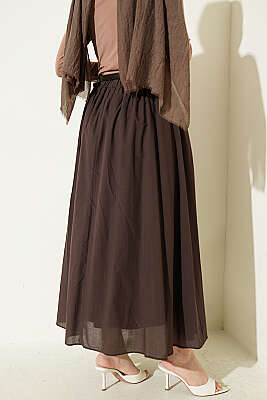 Kemerli Kloş Vual Etek Kahve - Etek