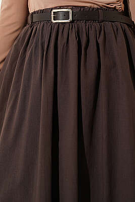 Kemerli Kloş Vual Etek Kahve - Etek