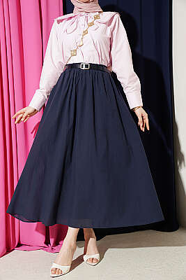 Kemerli Kloş Vual Etek Lacivert - ERME