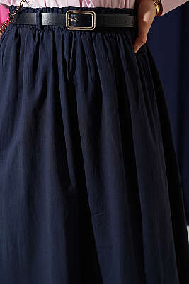 Kemerli Kloş Vual Etek Lacivert - Etek