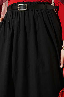 Kemerli Kloş Vual Etek Siyah - Etek