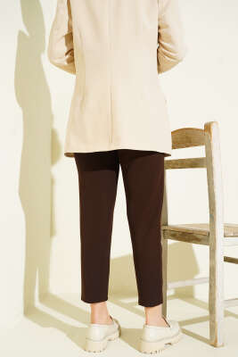 Kemerli Kopçalı Kumaş Pantolon Kahve - Pantolon