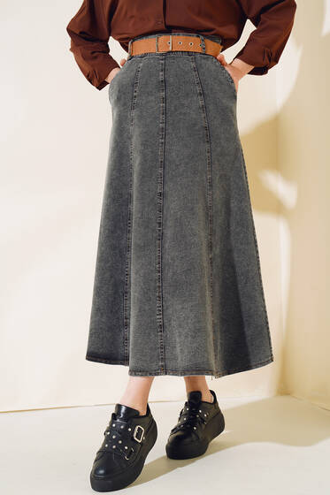 Kemerli Kot Etek Füme - Etek