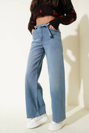 Kemerli Kot Salaş Pantolon Kot Mavisi - Kadın Giyim Modelleri