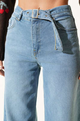 Kemerli Kot Salaş Pantolon Kot Mavisi - Kadın Giyim Modelleri