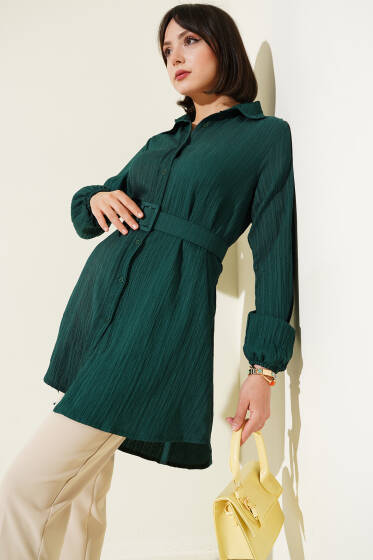 Kemerli Krinkıl Gömlek Zümrüt - Gömlek