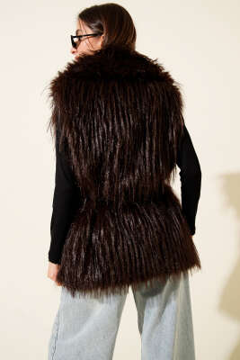 Kemerli Kürklü Lolita Yelek Kahve - Kadın Giyim Modelleri