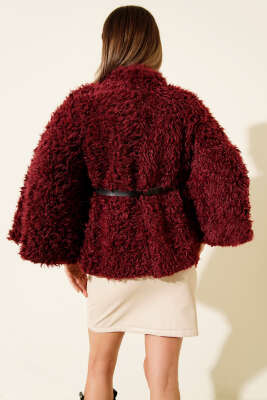 Kemerli Kuzu Panço Bordo - Kadın Giyim Modelleri