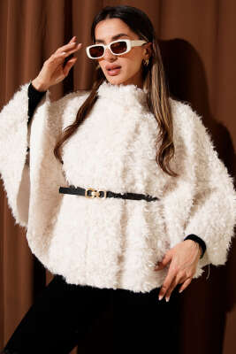 Kemerli Kuzu Panço Ekru - Kadın Giyim Modelleri