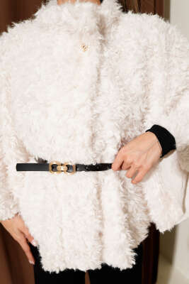 Kemerli Kuzu Panço Ekru - Kadın Giyim Modelleri