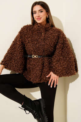 Kemerli Kuzu Panço Kahve - Kadın Giyim Modelleri