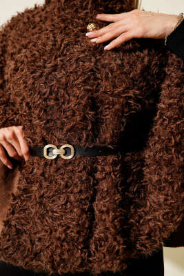 Kemerli Kuzu Panço Kahve - Kadın Giyim Modelleri