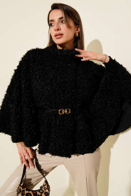 Kemerli Kuzu Panço Siyah - Kadın Giyim Modelleri