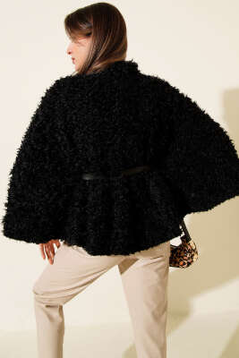 Kemerli Kuzu Panço Siyah - Kadın Giyim Modelleri