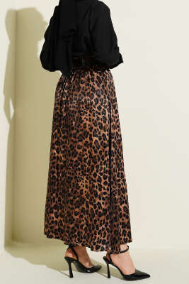 Kemerli Leopar Desen Saten Etek Leopar - Etek