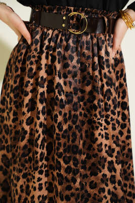 Kemerli Leopar Desen Saten Etek Leopar - Etek