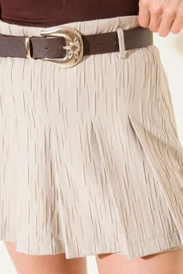 Kemerli Mini Şort Etek Bej - Kadın Giyim Modelleri