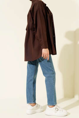 Kemerli Mom Jeans Pantolon Açık Mavi - Pantolon