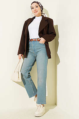 Kemerli Mom Jeans Pantolon Açık Tint - Pantolon