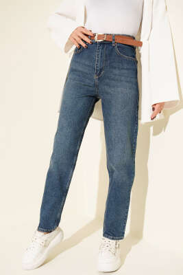 Kemerli Mom Jeans Pantolon Tintli - 500-700 TL Ürünler