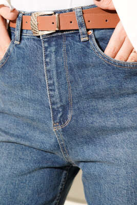 Kemerli Mom Jeans Pantolon Tintli - 500-700 TL Ürünler