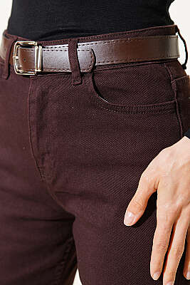 Kemerli Mom Kot Pantolon Kahve - Kadın Giyim Modelleri