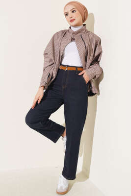 Kemerli Mom Kot Pantolon Lacivert - Pantolon