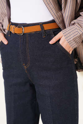 Kemerli Mom Kot Pantolon Lacivert - Pantolon