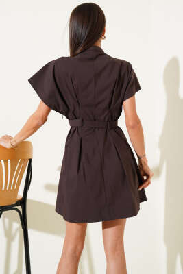 Kemerli Önü Pensli Mini Elbise Kahve - Kadın Giyim Modelleri