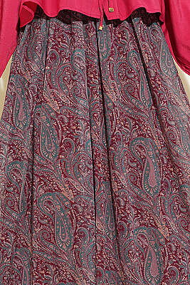 Kemerli Paisley Desen Şifon Etek Bordo - Etek