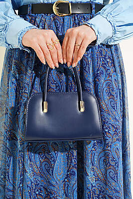 Kemerli Paisley Desen Şifon Etek Mavi - Etek