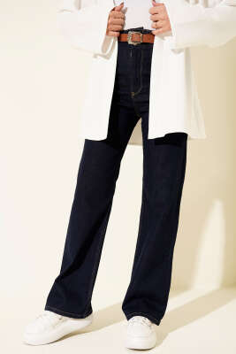 Kemerli Palazzo Kot Pantolon Lacivert - Pantolon