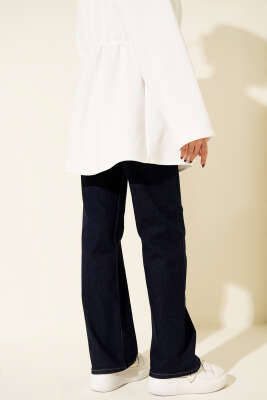 Kemerli Palazzo Kot Pantolon Lacivert - Pantolon