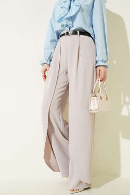 Kemerli Parça Detaylı Pantolon Bej - NEFİSE