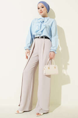 Kemerli Parça Detaylı Pantolon Bej - Pantolon