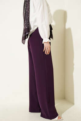 Kemerli Parça Detaylı Pantolon Mor - Pantolon