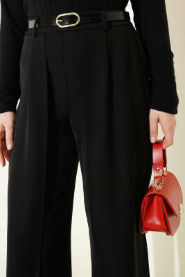 Kemerli Parça Detaylı Pantolon Siyah - Pantolon