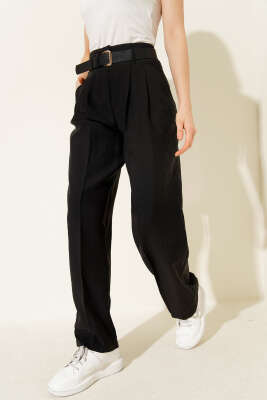 Kemerli Pensli Pantolon Siyah - QUZU