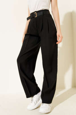 Kemerli Pensli Pantolon Siyah - Kadın Giyim Modelleri